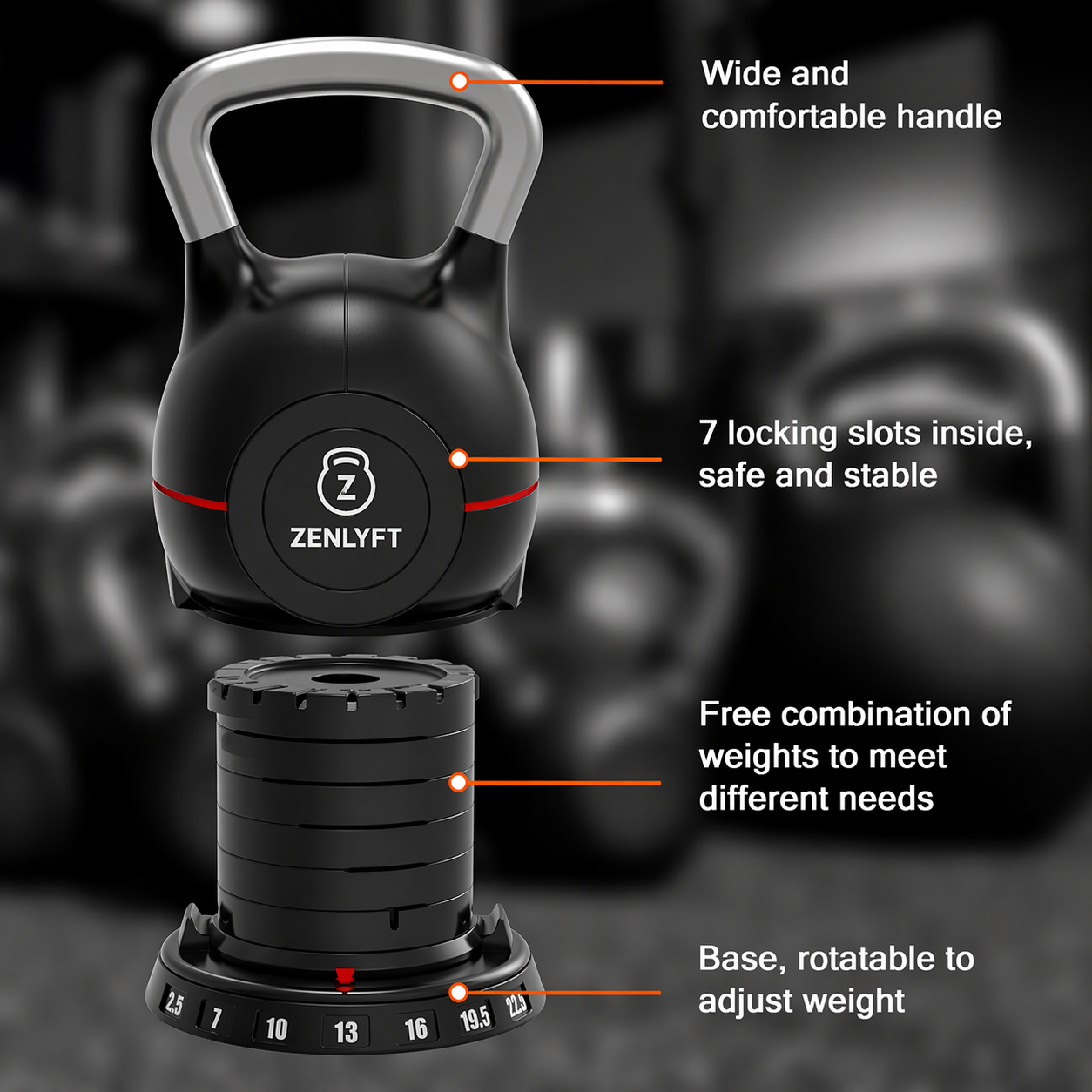 Zenlyft™ Adjustable Kettlebell with Removable Weights