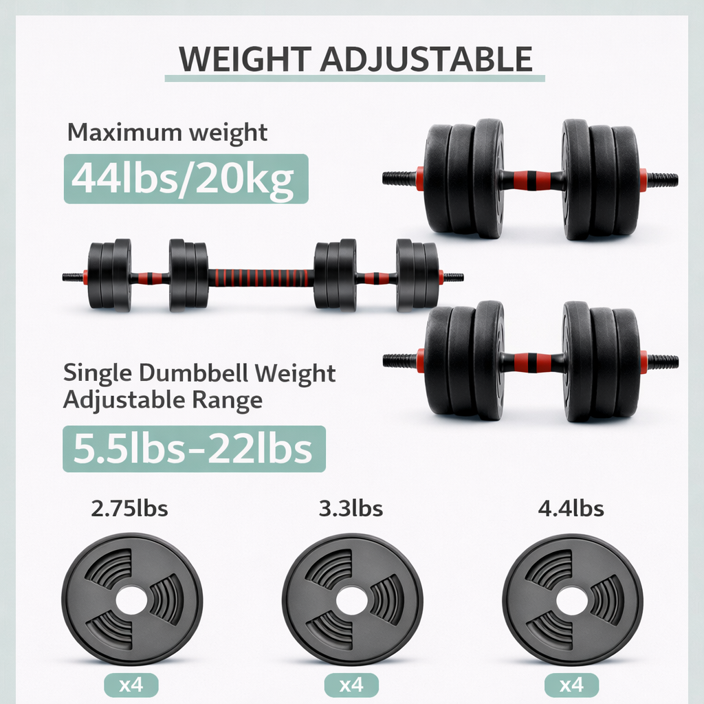 Zenlyft EzCurl™ Adjustable 5-44 lbs Dumbbell and Barbell Set - Easy At-Home Workouts
