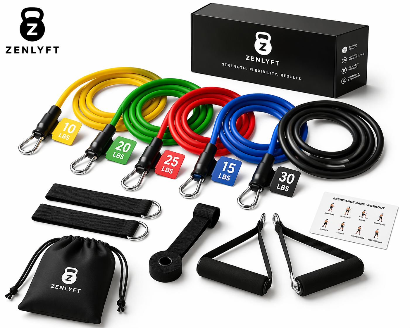 Zenlyft Fitness Resistance Bands with Handles – Adjustable Home Strength Training & Full Body Workout System