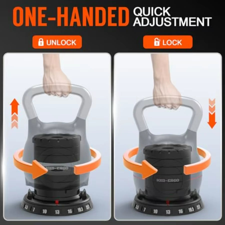Adjustable Kettlebell Weight Set-Quickly Adjusts Weights, Comfortable Grip, Ergonomic Kettlebell Sets for Home Gym